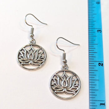 Silver Hollow Decorative Lotus Flower in Hoop Earrings - Image 2