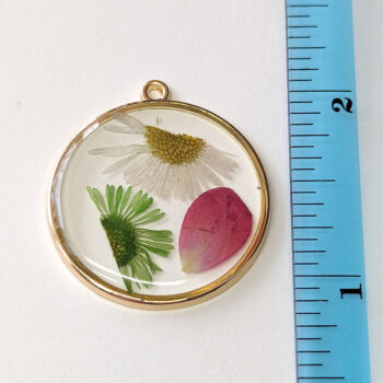 Round Pink White Green Real Dried Flowers Resin Pendant Gold - Image 2