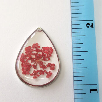 Teardrop Red Real Dried Flowers Resin Pendant Silver - Image 2