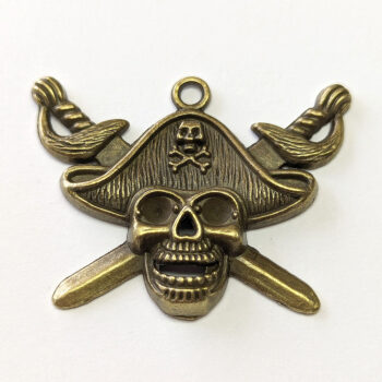 Large Pirate Skull Hat Sword Pendant Antique Bronze