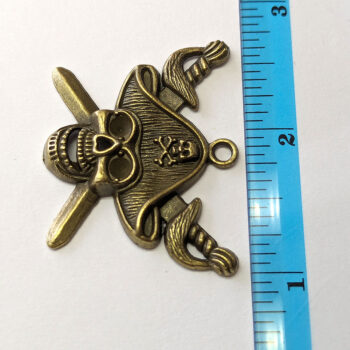 Large Pirate Skull Hat Sword Pendant Antique Bronze - Image 2