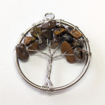 Tigers Eye Gemstones Tree of Life Wire Pendant Silver