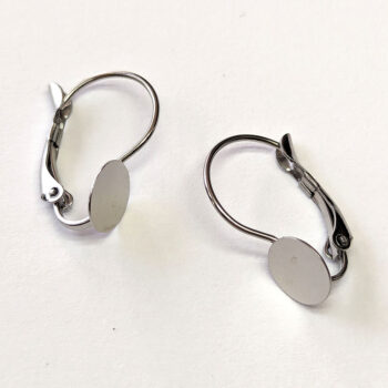 Silver Stainless Steel Cabochon Lever Back Earrings 2 Pc