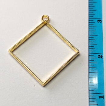 Geometric Square Diamond Hollow Rectangle Pendant Gold - Image 2