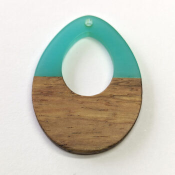 Green Teardrop Oval Geometric Wood Resin Pendant