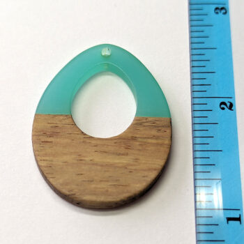 Green Teardrop Oval Geometric Wood Resin Pendant - Image 2