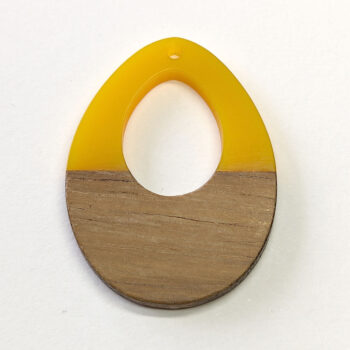 Yellow Teardrop Oval Geometric Wood Resin Pendant