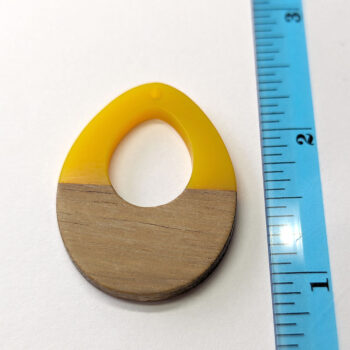 Yellow Teardrop Oval Geometric Wood Resin Pendant - Image 2