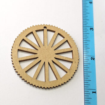 Large Hollow Round Textured Wheel Natural Wood Pendant - Image 2