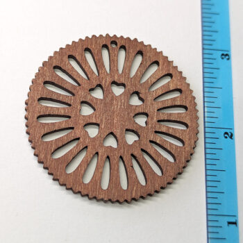 Large Hollow Round Textured Hearts Brown Wood Pendant - Image 2