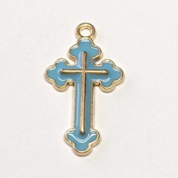 Decorative Blue Cross Enamel Charm Gold