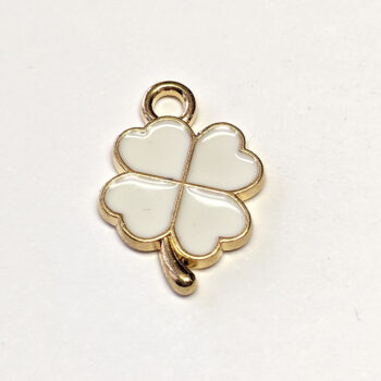 White Four Leaf Clover Enamel Charm Gold