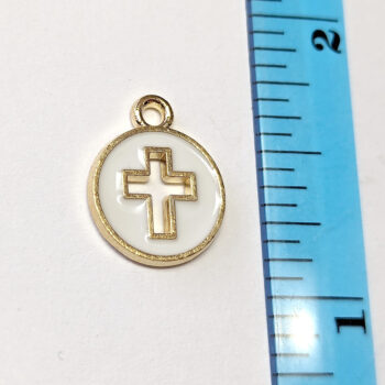 White Round Hollow Cross Enamel Charm Gold - Image 8