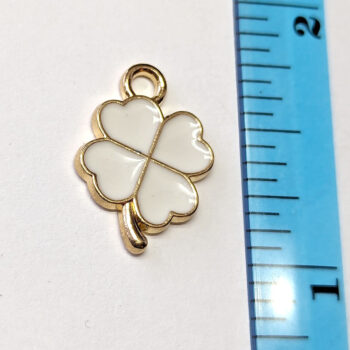 White Four Leaf Clover Enamel Charm Gold - Image 2