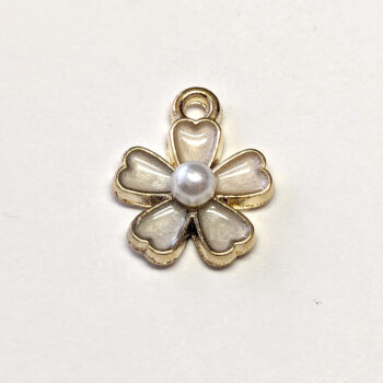 White Flower With Pearl Enamel Charm Gold - Image 4