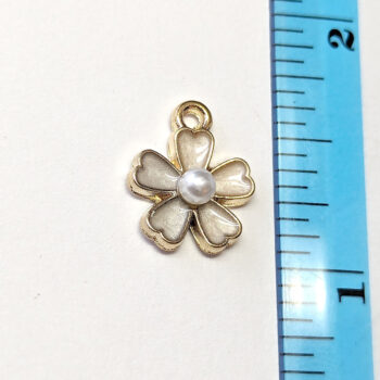 White Flower With Pearl Enamel Charm Gold - Image 3