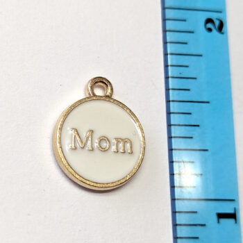 White Round Mom Enamel Charm Gold - Image 3