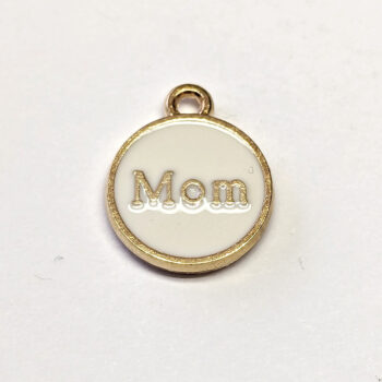 White Round Mom Enamel Charm Gold