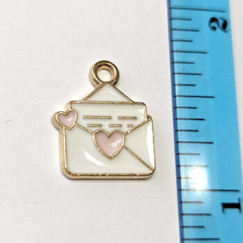 Pink White Heart Envelope Enamel Charm Gold - Image 4