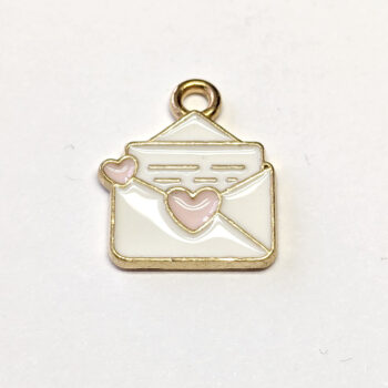 Pink White Heart Envelope Enamel Charm Gold