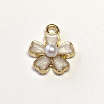 White Flower With Pearl Enamel Charm Gold