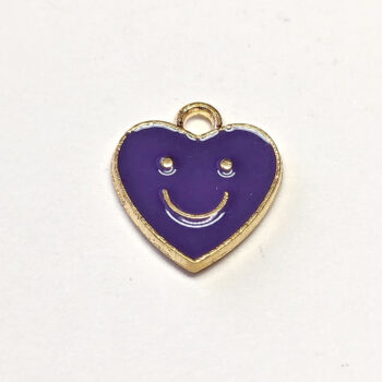 Purple Heart Smiley Smile Face Enamel Charm Gold