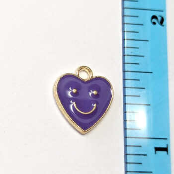 Purple Heart Smiley Smile Face Enamel Charm Gold - Image 2