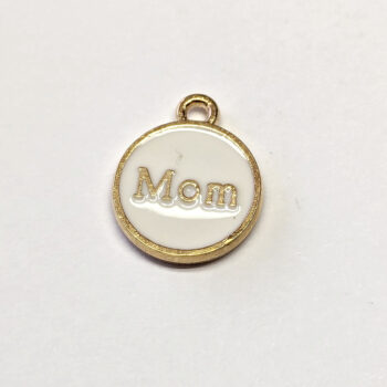 White Round Mom Enamel Charm Gold - Image 2