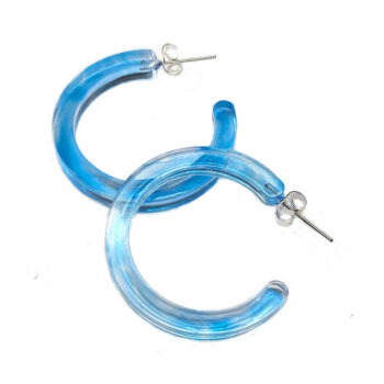 Clear Colored Marble Two Tone Large Hoop Resin Earrings