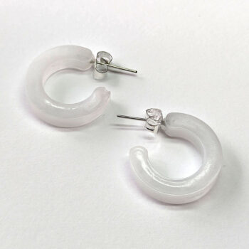 Clear Colored Marble Two Tone Small Hoop Resin Earrings - Image 8