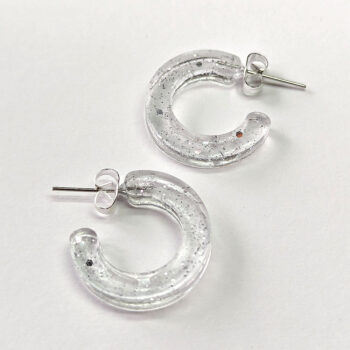 Clear Colored Marble Two Tone Small Hoop Resin Earrings - Image 4