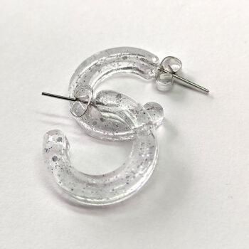 Clear Colored Marble Two Tone Small Hoop Resin Earrings - Image 3