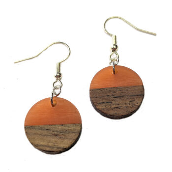 Orange Resin Wood Round Circle Earrings