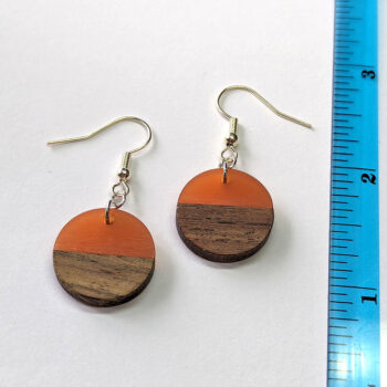 Orange Resin Wood Round Circle Earrings - Image 2