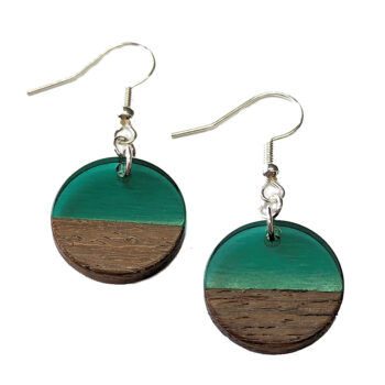 Transparent Green Resin Wood Round Circle Earrings