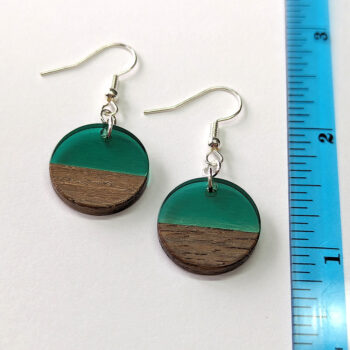 Transparent Green Resin Wood Round Circle Earrings - Image 2