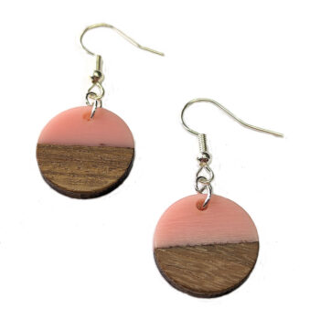 Pink Resin Wood Round Circle Earrings