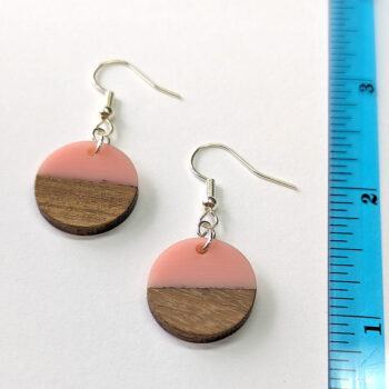 Pink Resin Wood Round Circle Earrings - Image 2