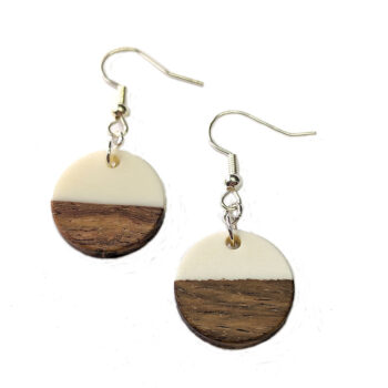 White Resin Wood Round Circle Earrings