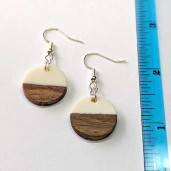 White Resin Wood Round Circle Earrings - Image 2