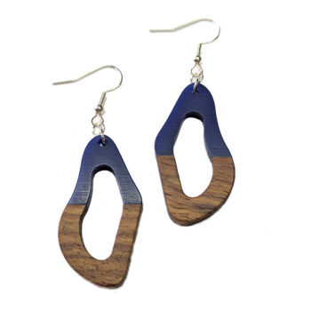 Navy Blue Resin Wood Irregular Oval Earrings