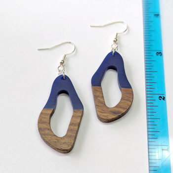 Navy Blue Resin Wood Irregular Oval Earrings - Image 2