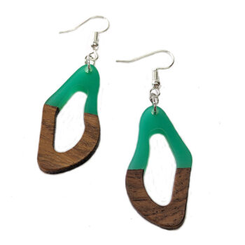 Green Resin Wood Irregular Oval Earrings