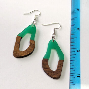 Green Resin Wood Irregular Oval Earrings - Image 2