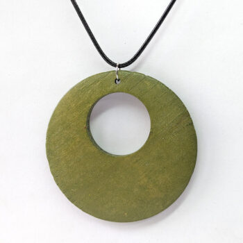 Large Olive Green Circle Hoop Wood Pendant Necklace