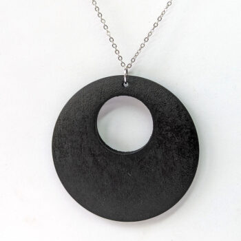 Large Black Circle Hoop Wood Pendant Necklace - Image 4