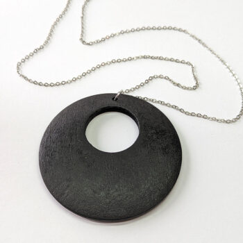 Large Black Circle Hoop Wood Pendant Necklace - Image 3