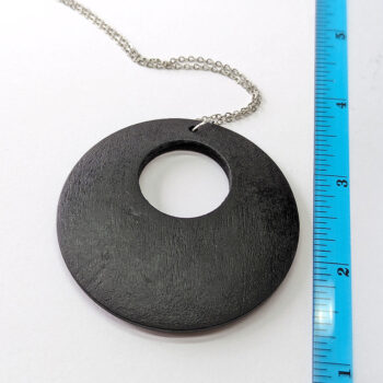 Large Black Circle Hoop Wood Pendant Necklace - Image 2