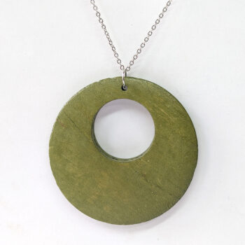 Large Olive Green Circle Hoop Wood Pendant Necklace - Image 4