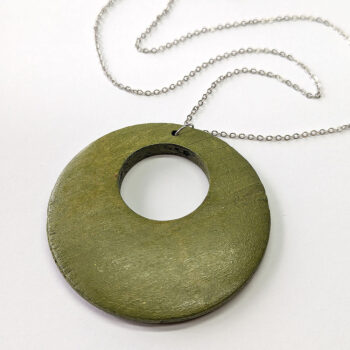 Large Olive Green Circle Hoop Wood Pendant Necklace - Image 3